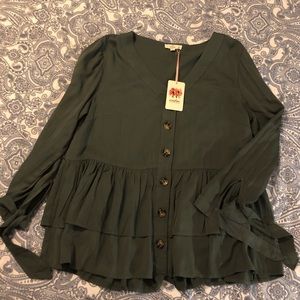 Olive green ruffle top